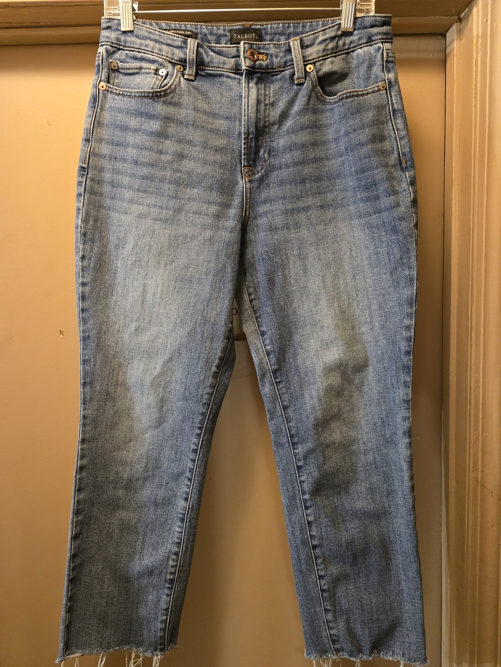 Talbots High Rise Straight Ankle Jeans Blue Raw Hem Size 10 / 30 Cropped